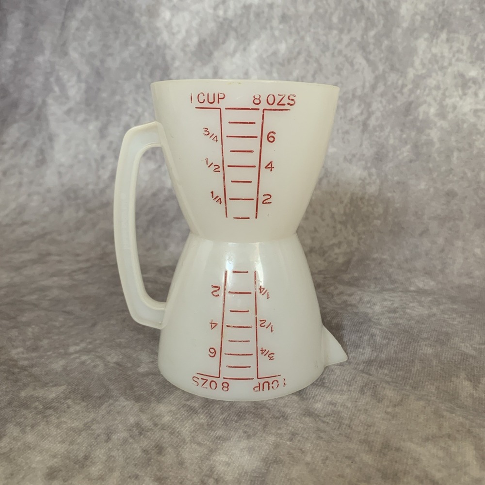 Tupperware Vintage Dry Wet Double Measuring Cup 8 oz 1 Cup 2 Sided Hour Glass